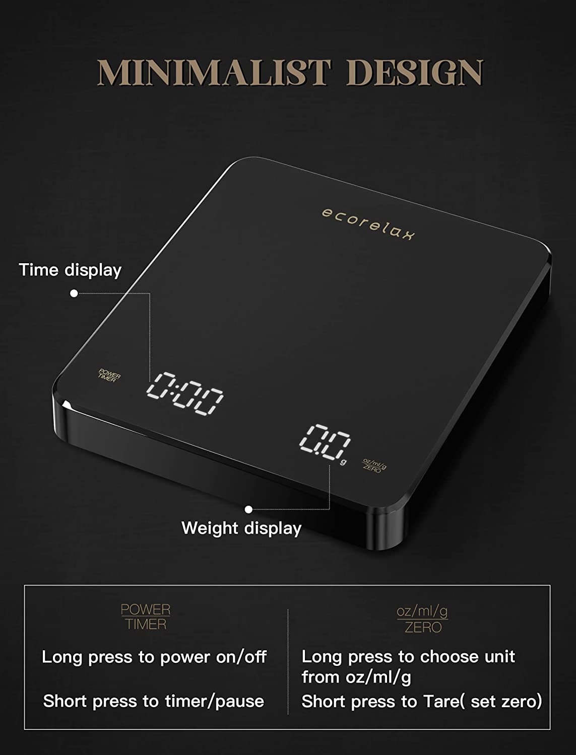 Digital Coffee Scale, Rechargeable Pour-Over Coffee Scale with Timer