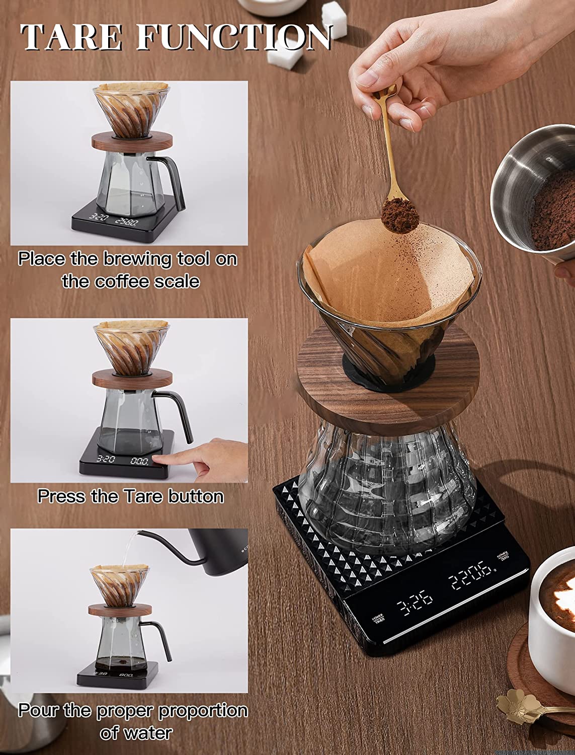 Digital Coffee Scale, Rechargeable Pour-Over Coffee Scale with Timer