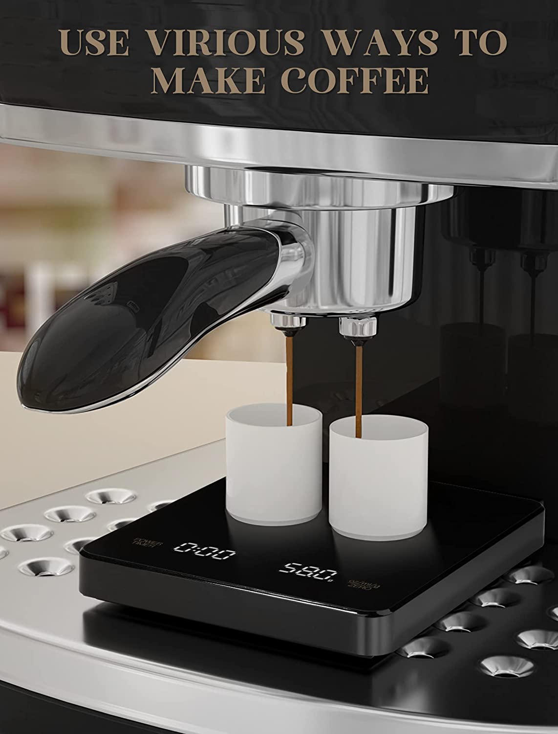 Digital Coffee Scale, Rechargeable Pour-Over Coffee Scale with Timer